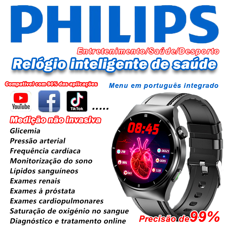 Relógio de monitorização da glicemia Philips Smart Health (medição não invasiva da glicemia)