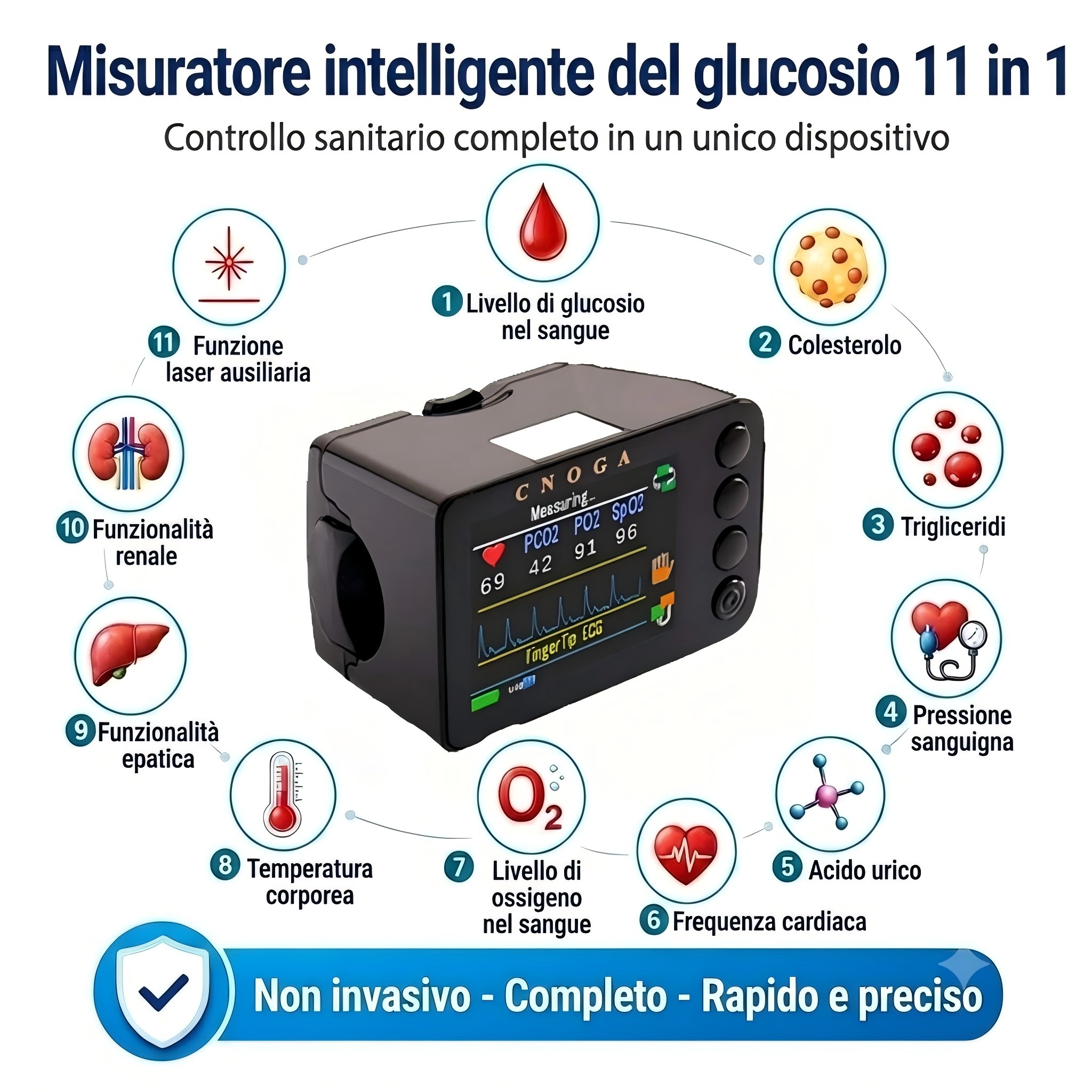 🌟 Glucometro non invasivo CNOGA: dite addio agli aghi, un nuovo modo per monitorare con precisione i livelli di glucosio nel sangue!