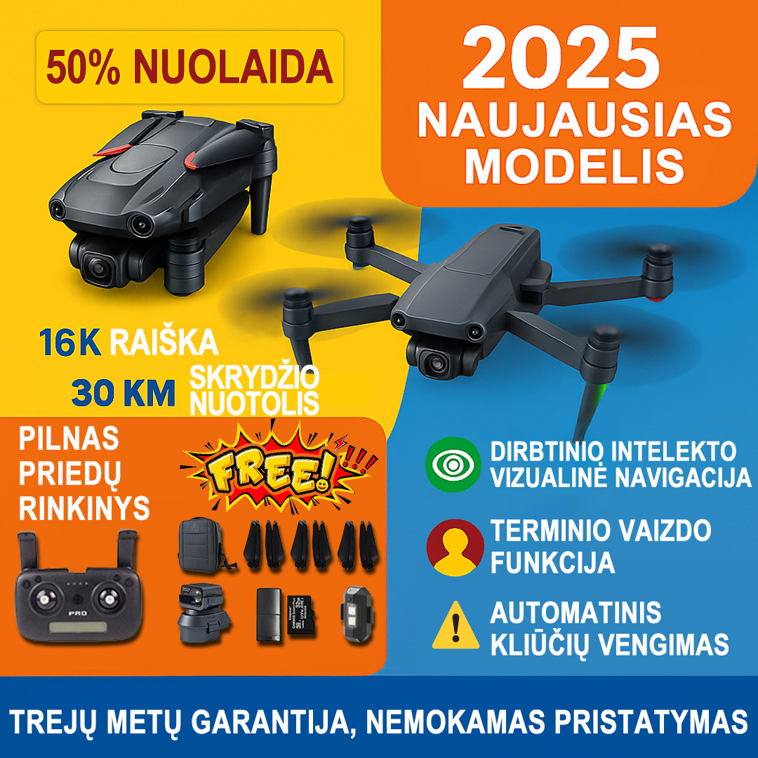 💸 Neprilygstamas dronas su 16K HD raiška ir 30 km nuotoliu, sutaupykite 50 %! 🥳