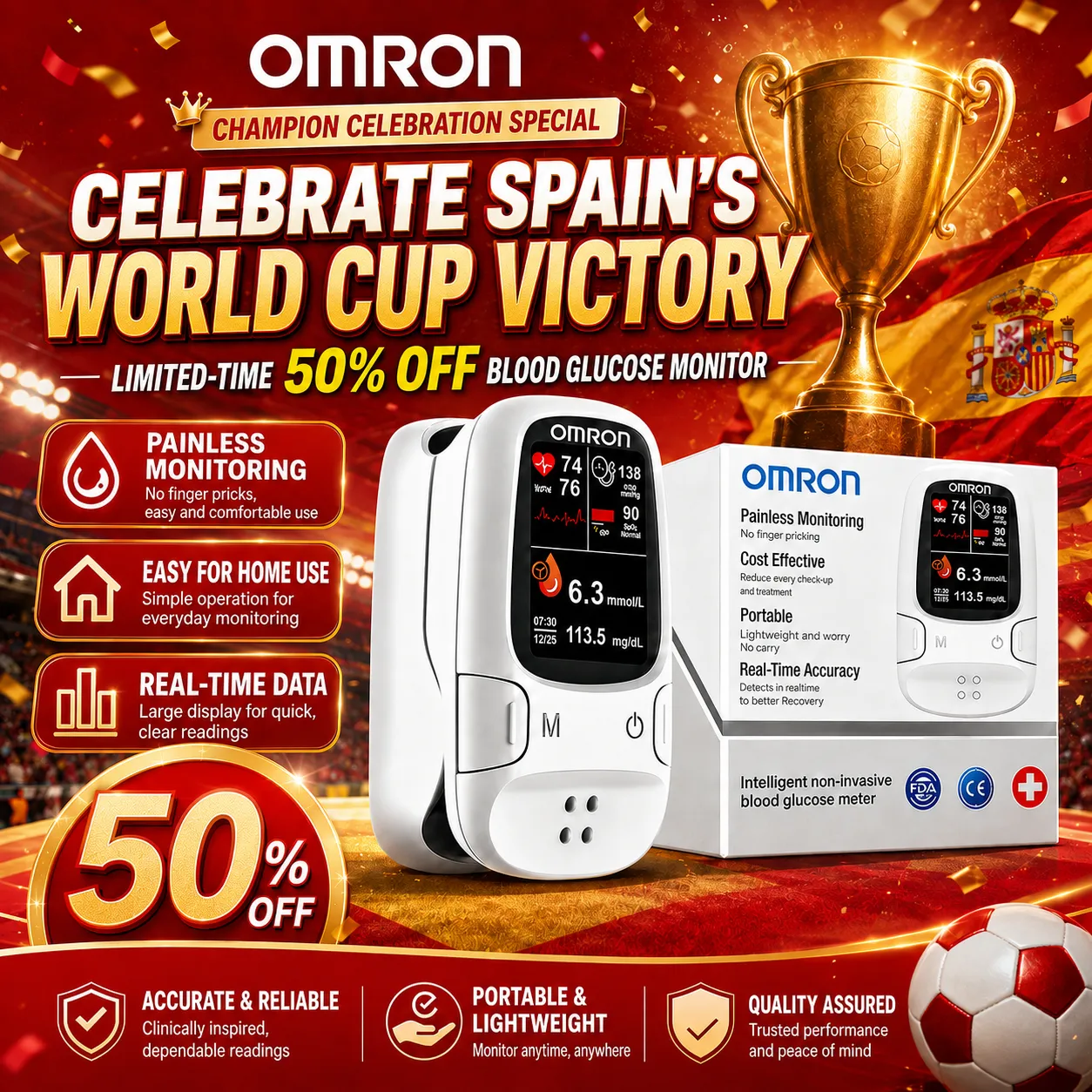 👼Edición Limitada Copa del Mundo: Omron™ se enorgullece de lanzar su nuevo monitor inteligente y no invasivo de glucosa en sangre 🔥 Fabricado en EE. UU. 🔥