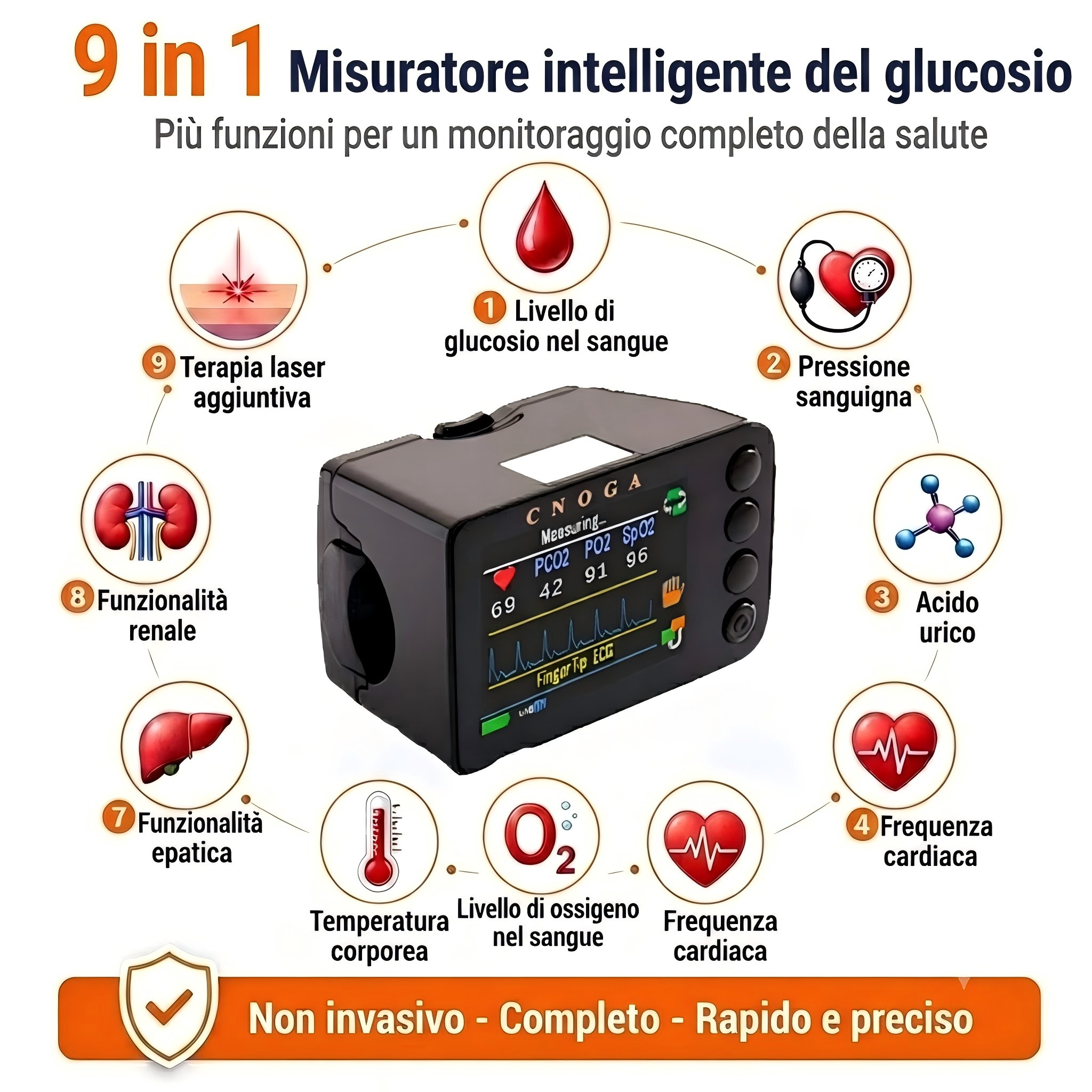🌟 Glucometro non invasivo CNOGA: dite addio agli aghi, un nuovo modo per monitorare con precisione i livelli di glucosio nel sangue!