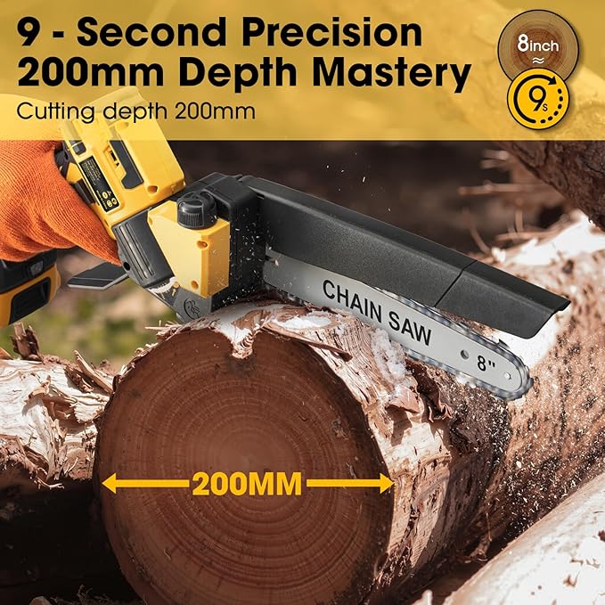 Mini Chainsaw for 20V MAX Battery, 8-Inch Brushless Cordless Pruning Chainsaw, 24.6FT/S Fast Powerful Cutting, 4000RPM Electric for Wood Cutting(Battery Not Included) (Yellow)