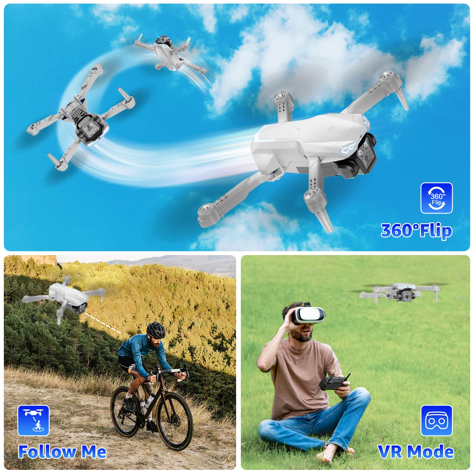 Drone with Camera for Kids & Adults, 1080P HD Mini FPV Drones with Altitude Hold, One-Key Take Off/Landing, Headless Mode, 360° Flips, Speed Adjustment, Toys Gifts for Boys Girls, Beginner