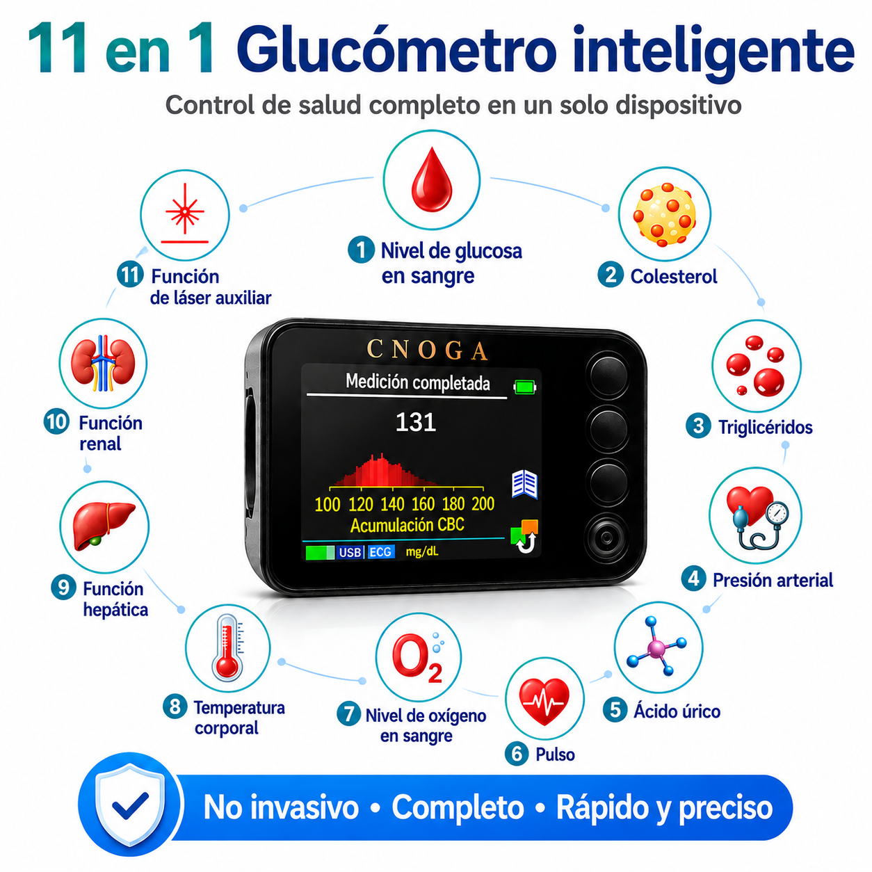 🌟 Glucómetro no invasivo CNOGA: ¡Diga adiós a las agujas, una nueva forma de controlar con precisión los niveles de glucosa en sangre!