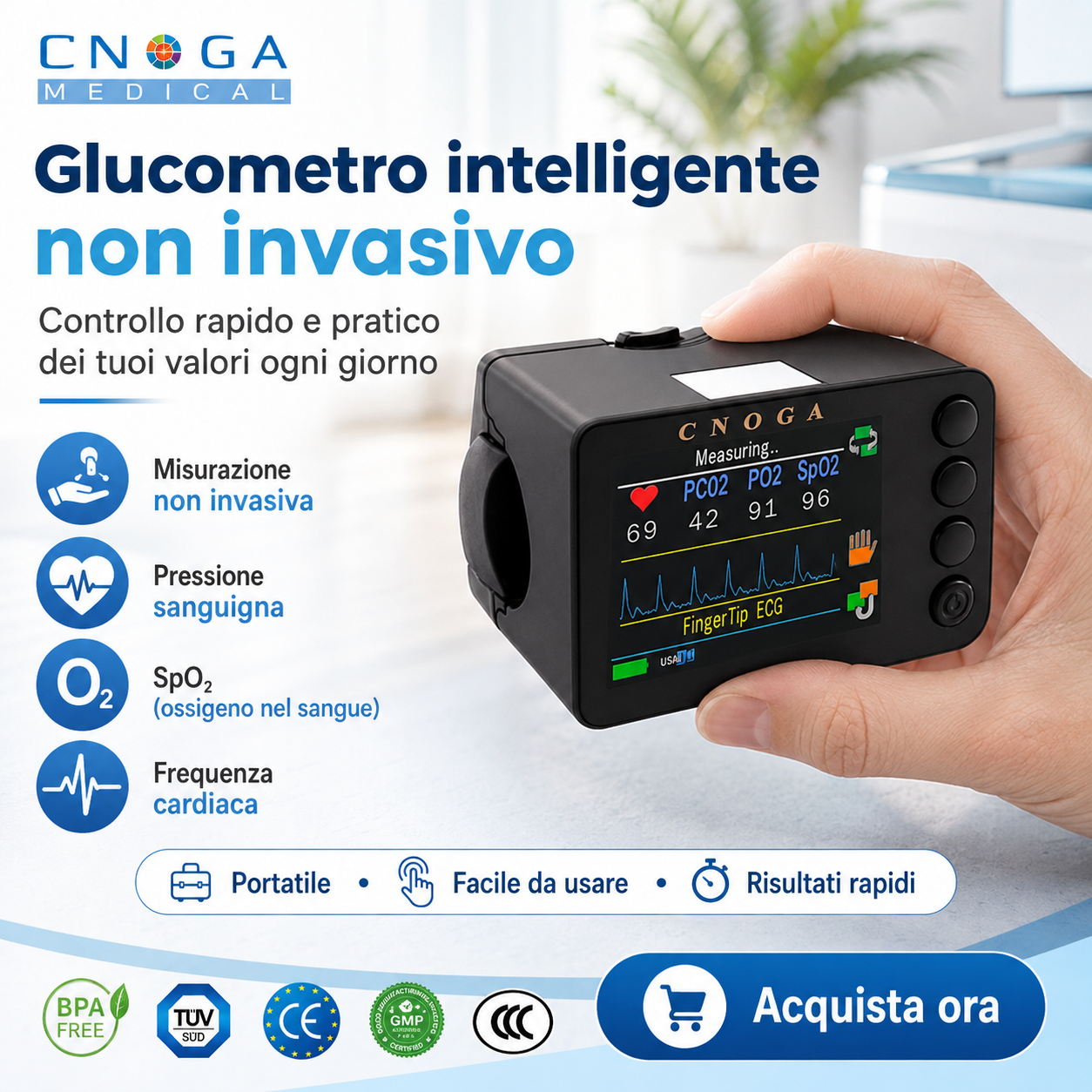 🌟 Glucometro non invasivo CNOGA: dite addio agli aghi, un nuovo modo per monitorare con precisione i livelli di glucosio nel sangue!