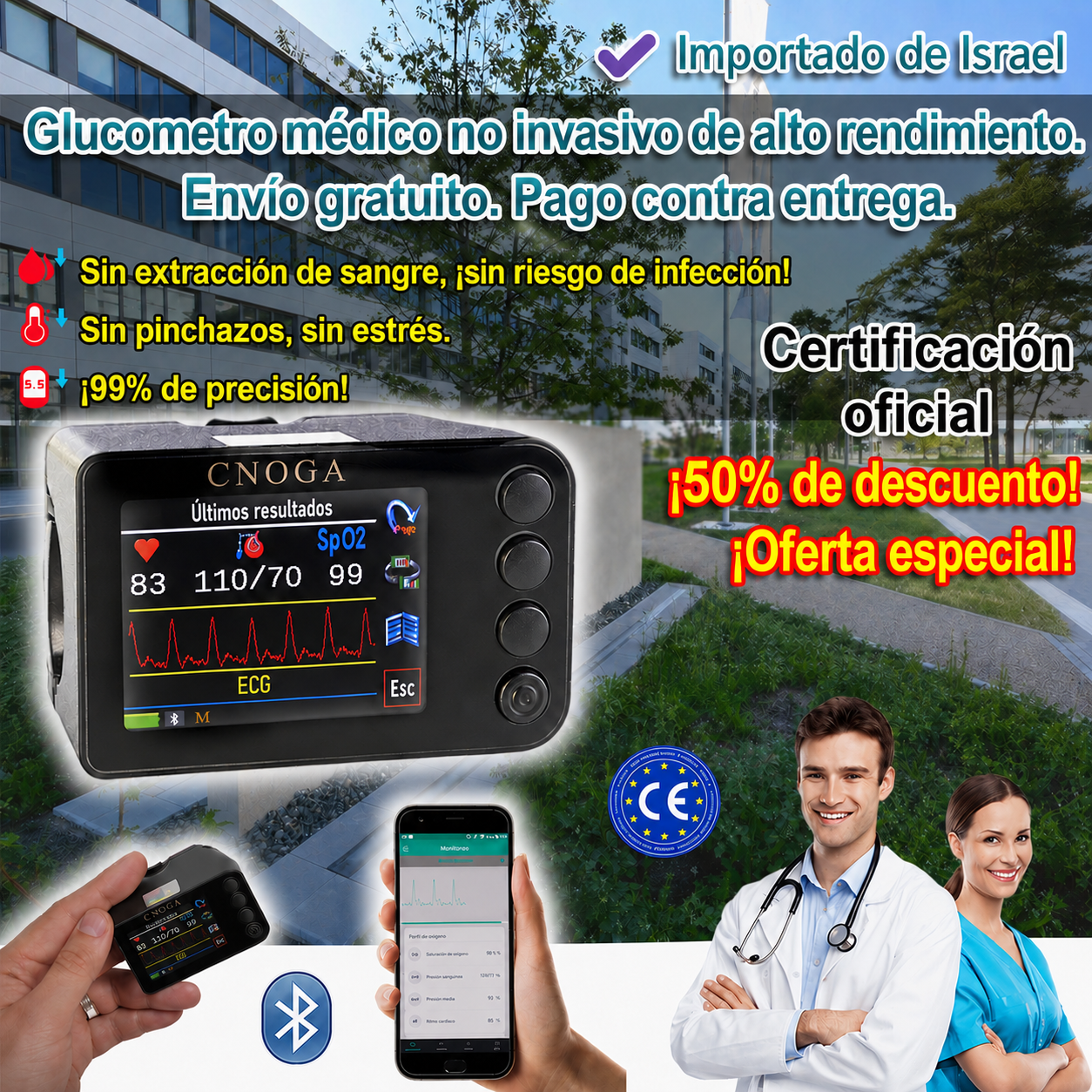 🌟 Glucómetro no invasivo CNOGA: ¡Diga adiós a las agujas, una nueva forma de controlar con precisión los niveles de glucosa en sangre!