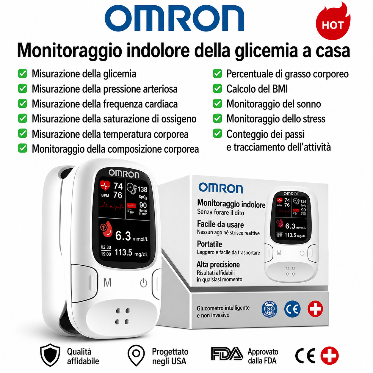🌟Omron™ presenta il nuovo misuratore di glicemia intelligente non invasivo 🔥Prodotto negli USA🔥