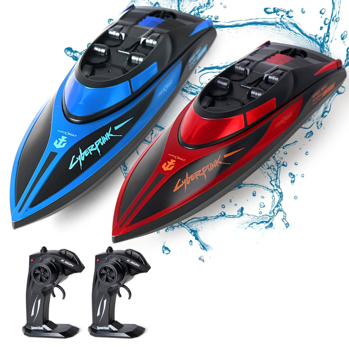 RC Boat for Kids 2Pcs Remote Control Boats Night Glowing Toys Waterproof Rechargable Battery for Pools Lakes Outdoor Play Gifts