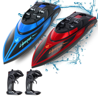 RC Boat for Kids 2Pcs Remote Control Boats Night Glowing Toys Waterproof Rechargable Battery for Pools Lakes Outdoor Play Gifts
