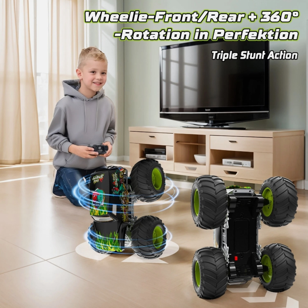2.4GHz RC Monster Truck Remote Control Car, 360 Degree Rotation Off Road Vehicle with Lights for Kids Boys Gift