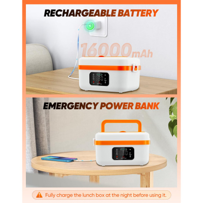 Cordless Electric Lunch Box,Rechargeable Self-Heating Food Warmer with 16000mAh Battery,1L Heated Lunch Box with Smart Reservation & Keep Warm White
