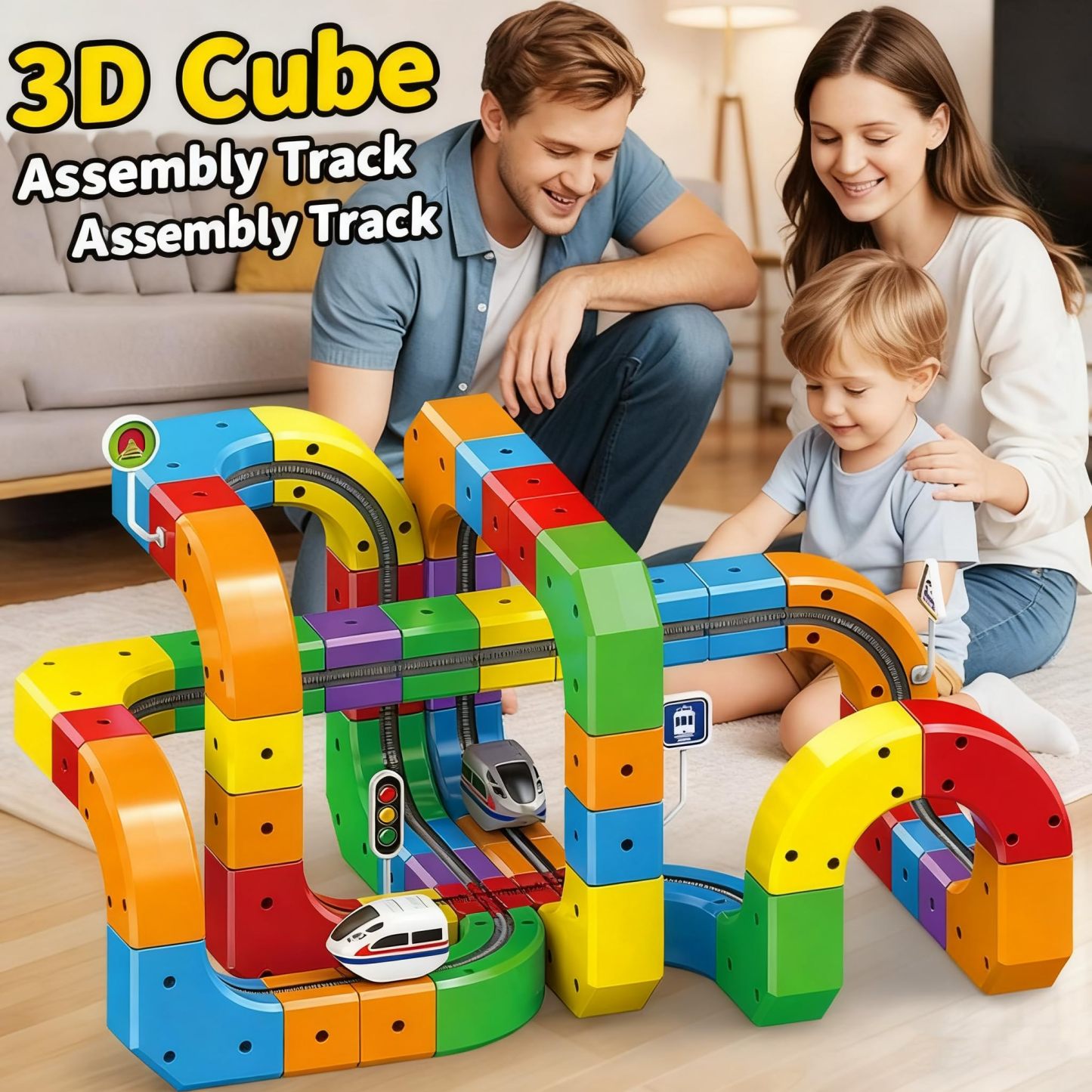 Rail Train  Set 3D Embedded Race Track Gravity Defying Motorized Car Rail Cube DIY  Montessori Sensory  Building Toy 123 Pcs STEM Christmas Birthday Gift
