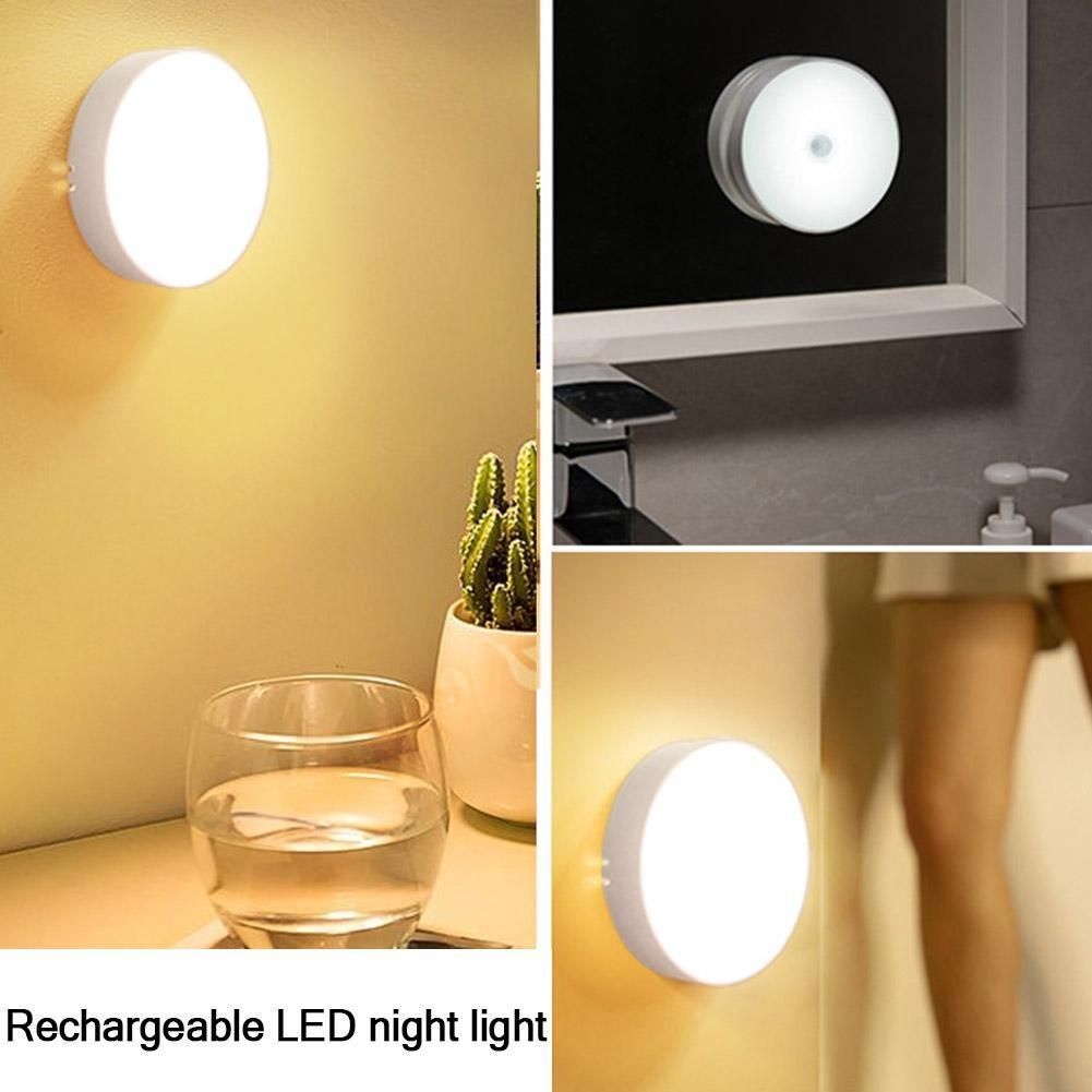 2pcs LED Motion Sensor Lights USB Rechargeable Wireless Cabinet Magnetic Night Lamps warm n white light