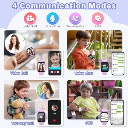 Smart Watch Kids 4G GPS Tracker 2 Way Calling Camera SOS WiFi Touch Screen Phone Boys Girls Gifts Safety Monitor Activity Device Purple