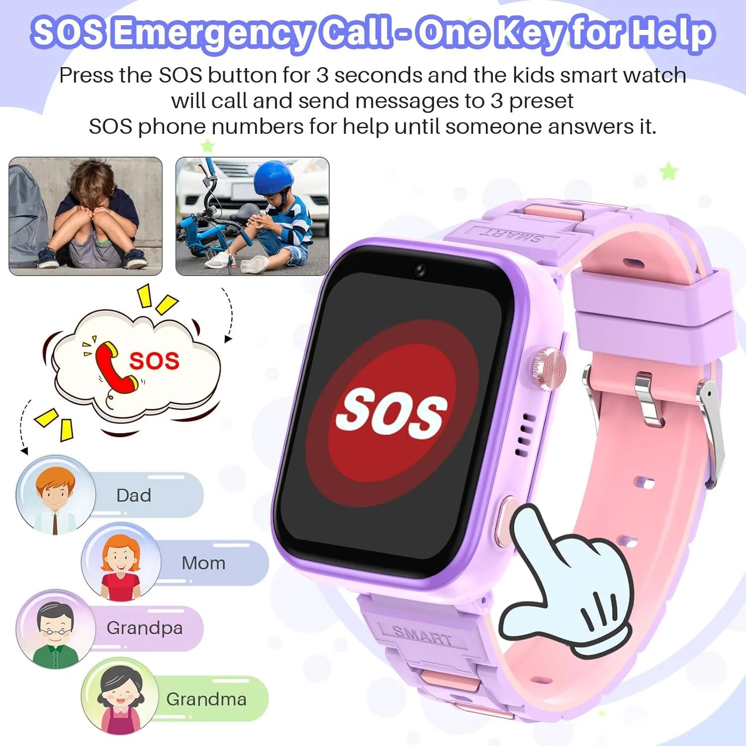 Smart Watch Kids 4G GPS Tracker 2 Way Calling Camera SOS WiFi Touch Screen Phone Boys Girls Gifts Safety Monitor Activity Device Purple