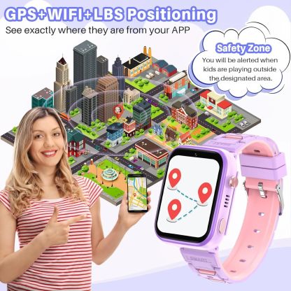 Smart Watch Kids 4G GPS Tracker 2 Way Calling Camera SOS WiFi Touch Screen Phone Boys Girls Gifts Safety Monitor Activity Device Purple