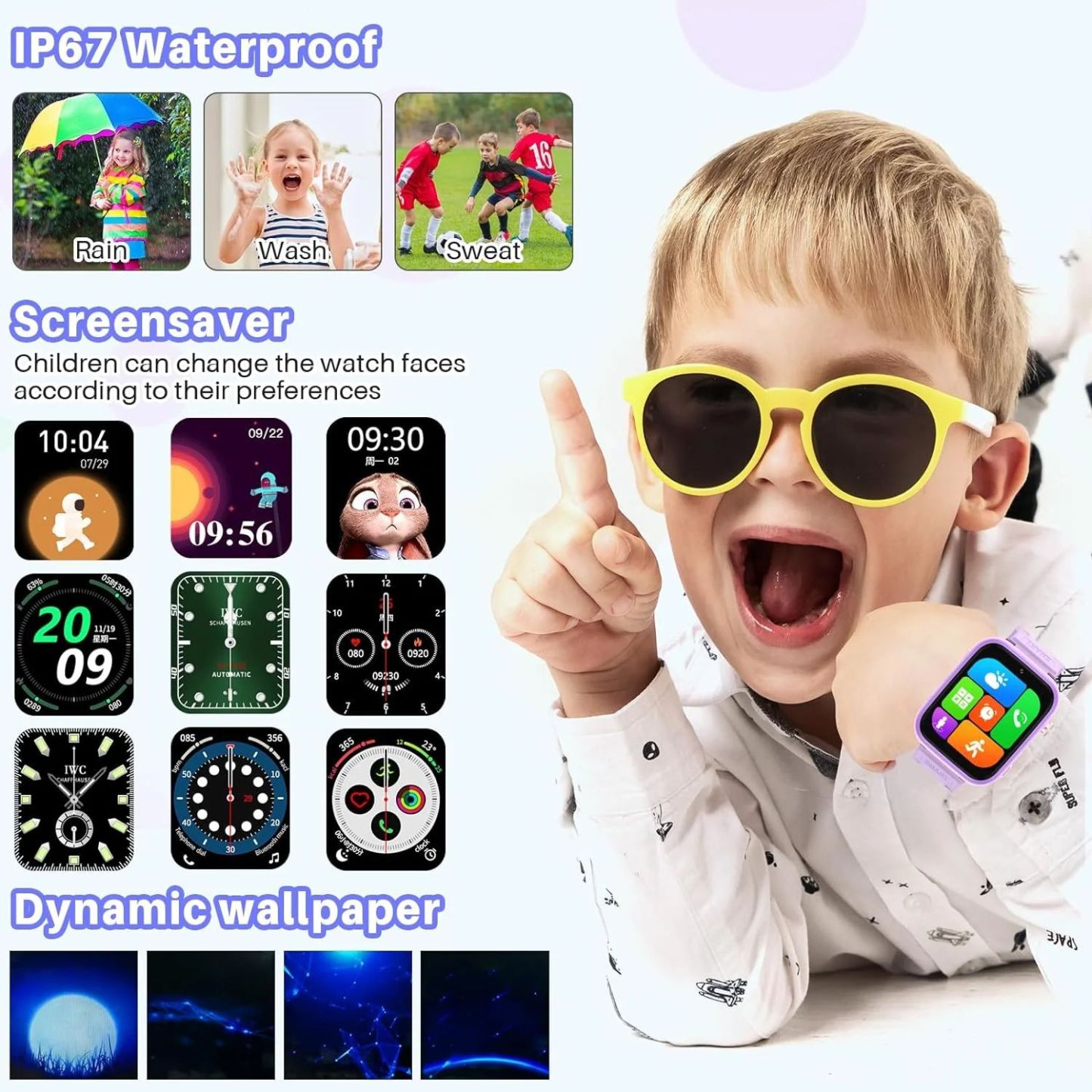 Smart Watch Kids 4G GPS Tracker 2 Way Calling Camera SOS WiFi Touch Screen Phone Boys Girls Gifts Safety Monitor Activity Device Purple