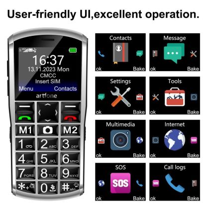 Mobile Phone Senior Big Button 4G VoLTE Unlock Large Fonts High Volume SOS USB C 1400mAh Battery Silver