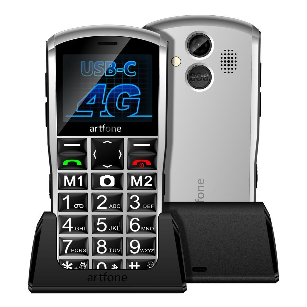 Mobile Phone Senior Big Button 4G VoLTE Unlock Large Fonts High Volume SOS USB C 1400mAh Battery Silver