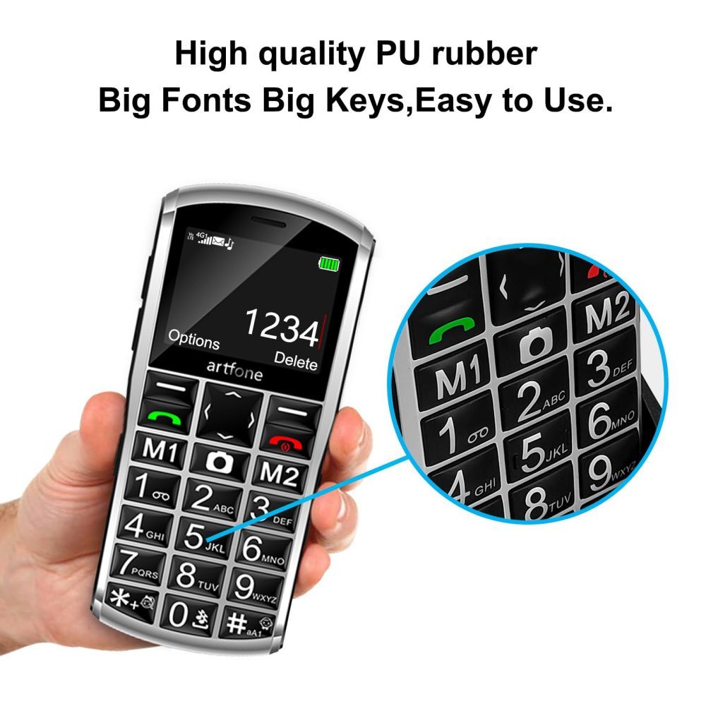 Mobile Phone Senior Big Button 4G VoLTE Unlock Large Fonts High Volume SOS USB C 1400mAh Battery Silver