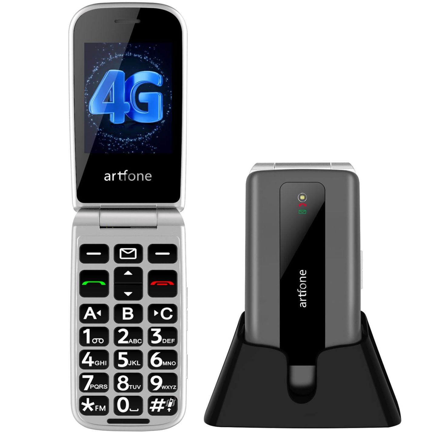 Senior Mobile Phone 4G VoLTE Unlock Big Button Elderly One Click Flipphone Cellphone Large Fonts High Volume Speakers SOS USB C 1200mAh Battery Silver