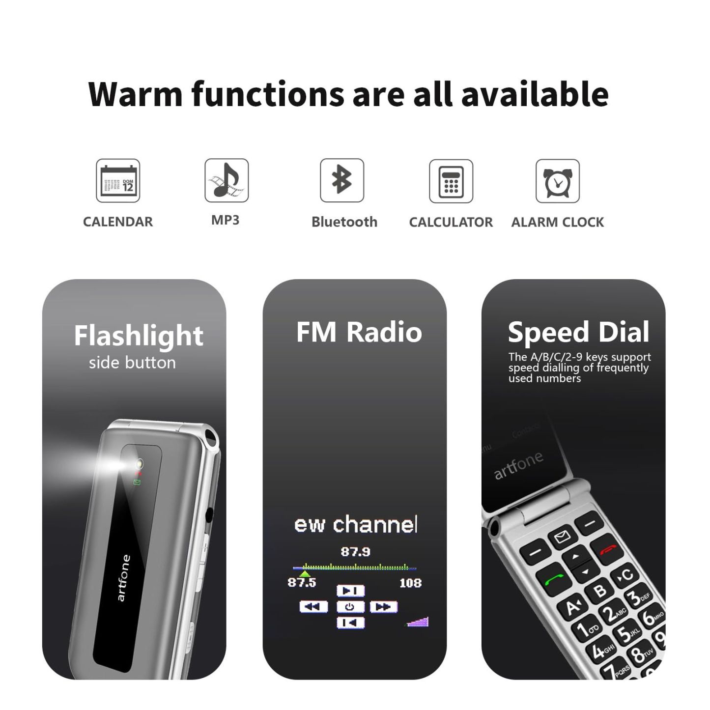 Senior Mobile Phone 4G VoLTE Unlock Big Button Elderly One Click Flipphone Cellphone Large Fonts High Volume Speakers SOS USB C 1200mAh Battery Silver