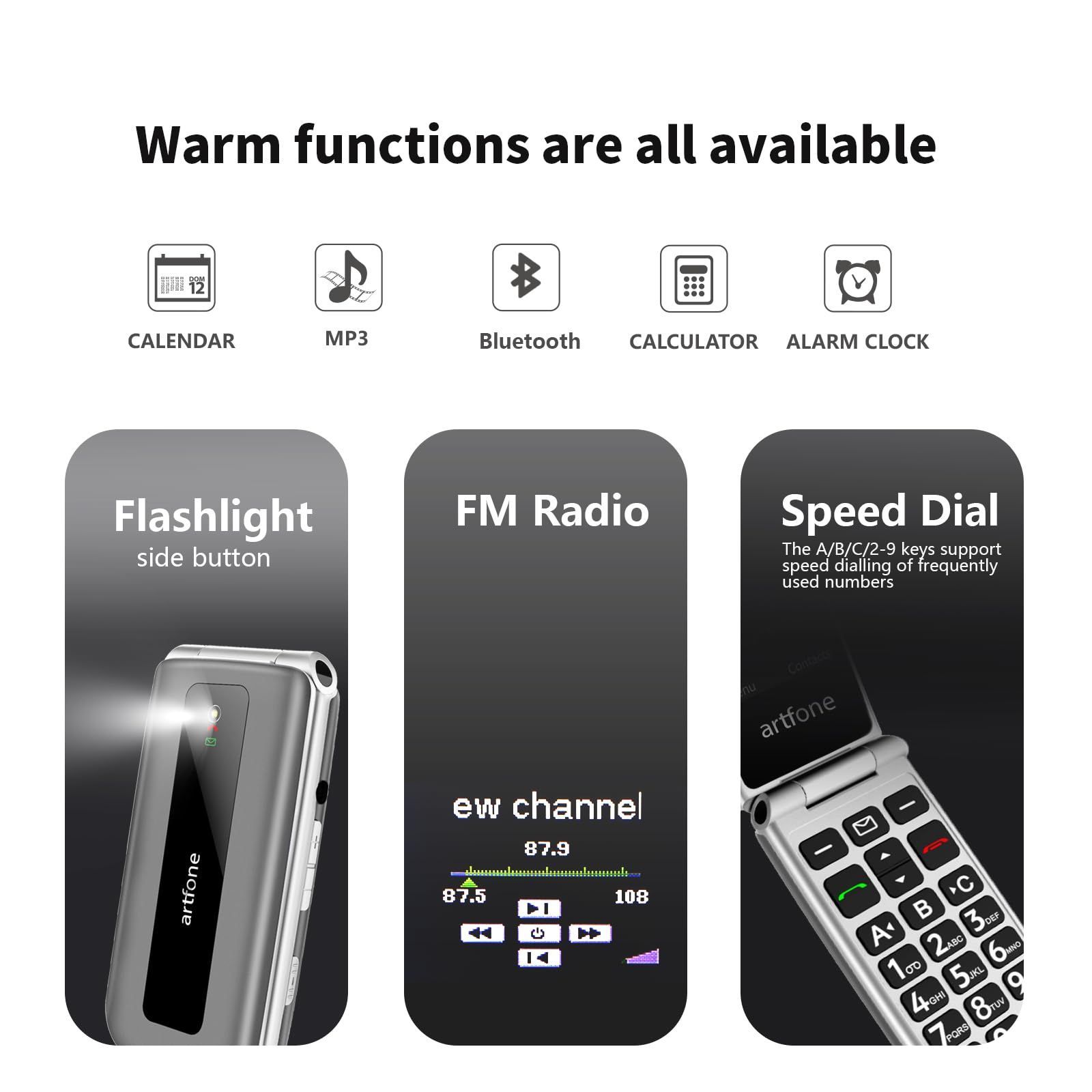 Senior Mobile Phone 4G VoLTE Unlock Big Button Elderly One Click Flipphone Cellphone Large Fonts High Volume Speakers SOS USB C 1200mAh Battery Silver