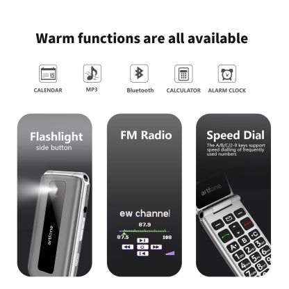 Senior Mobile Phone 4G VoLTE Unlock Big Button Elderly One Click Flipphone Cellphone Large Fonts High Volume Speakers SOS USB C 1200mAh Battery Silver