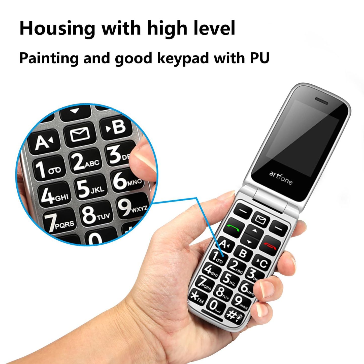Senior Mobile Phone 4G VoLTE Unlock Big Button Elderly One Click Flipphone Cellphone Large Fonts High Volume Speakers SOS USB C 1200mAh Battery Silver