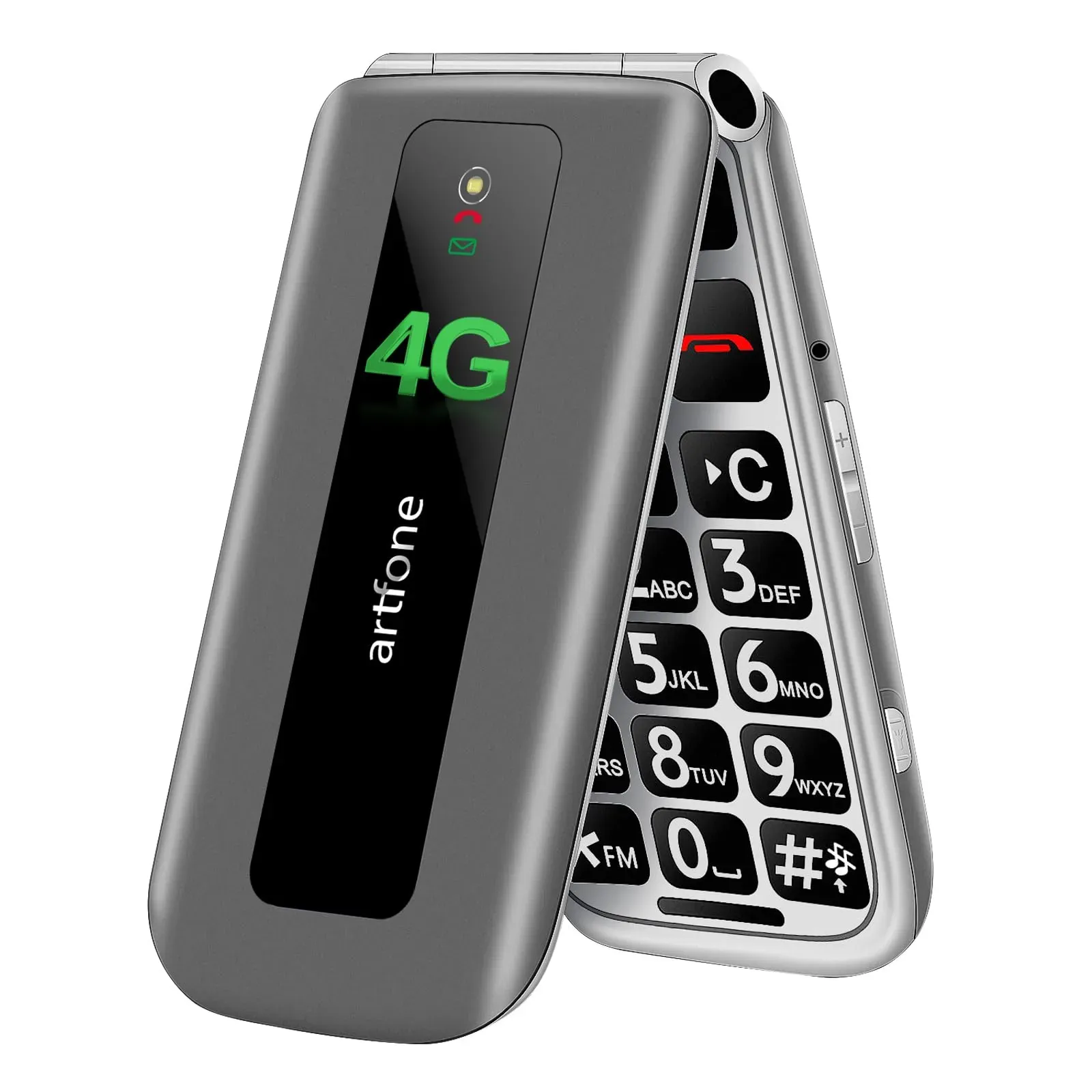 Senior Mobile Phone 4G VoLTE Unlock Big Button Elderly One Click Flipphone Cellphone Large Fonts High Volume Speakers SOS USB C 1200mAh Battery Silver