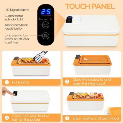 Electric Lunch Box Cordless Food Heater Battery Powered Warming Adjustable Time White