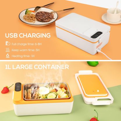 Electric Lunch Box Cordless Food Heater Battery Powered Warming Adjustable Time White