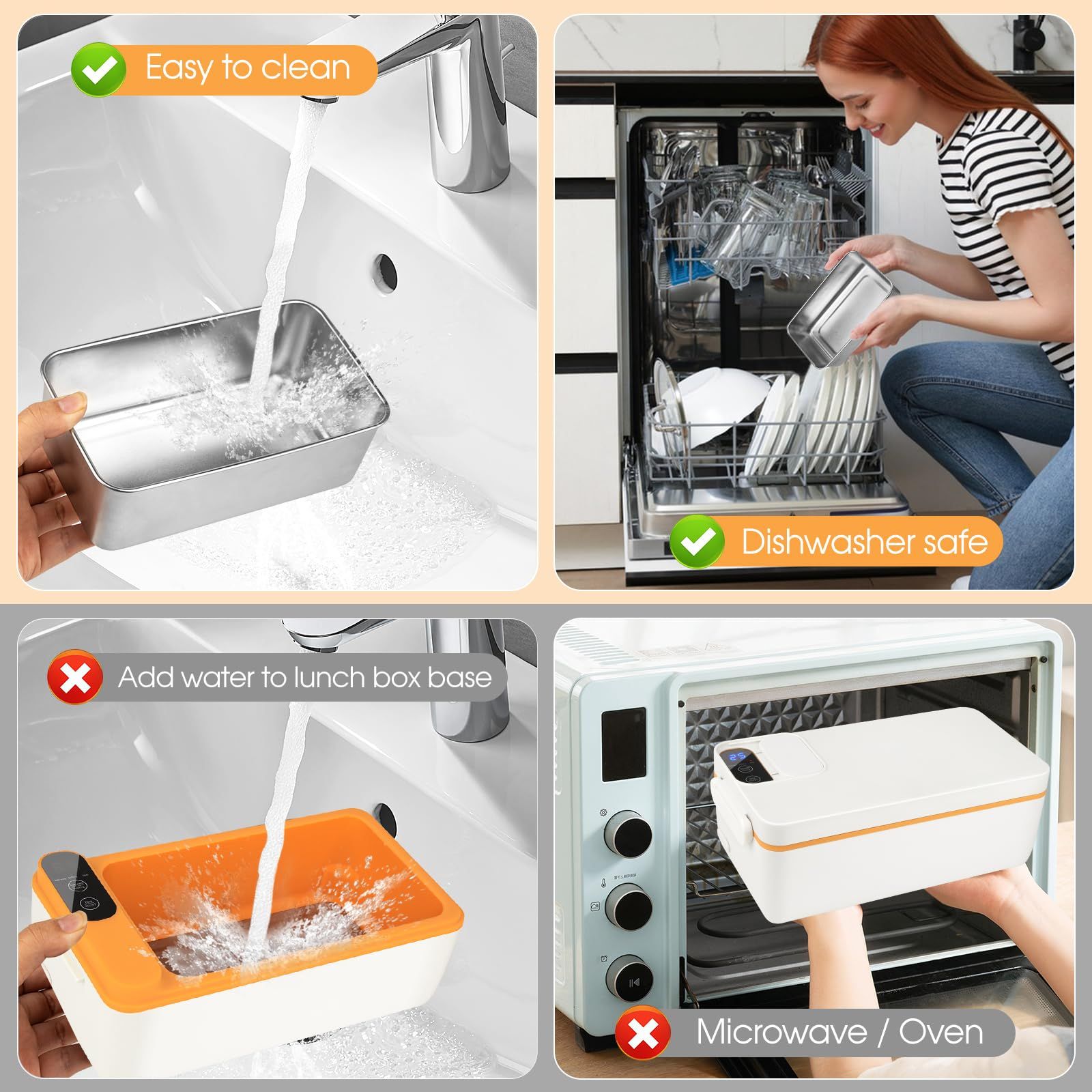 Electric Lunch Box Cordless Food Heater Battery Powered Warming Adjustable Time White