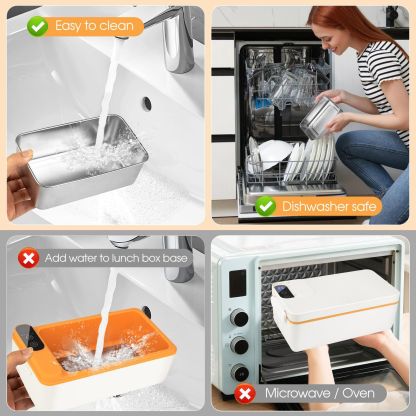 Electric Lunch Box Cordless Food Heater Battery Powered Warming Adjustable Time White