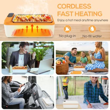 Electric Lunch Box Cordless Food Heater Battery Powered Warming Adjustable Time White