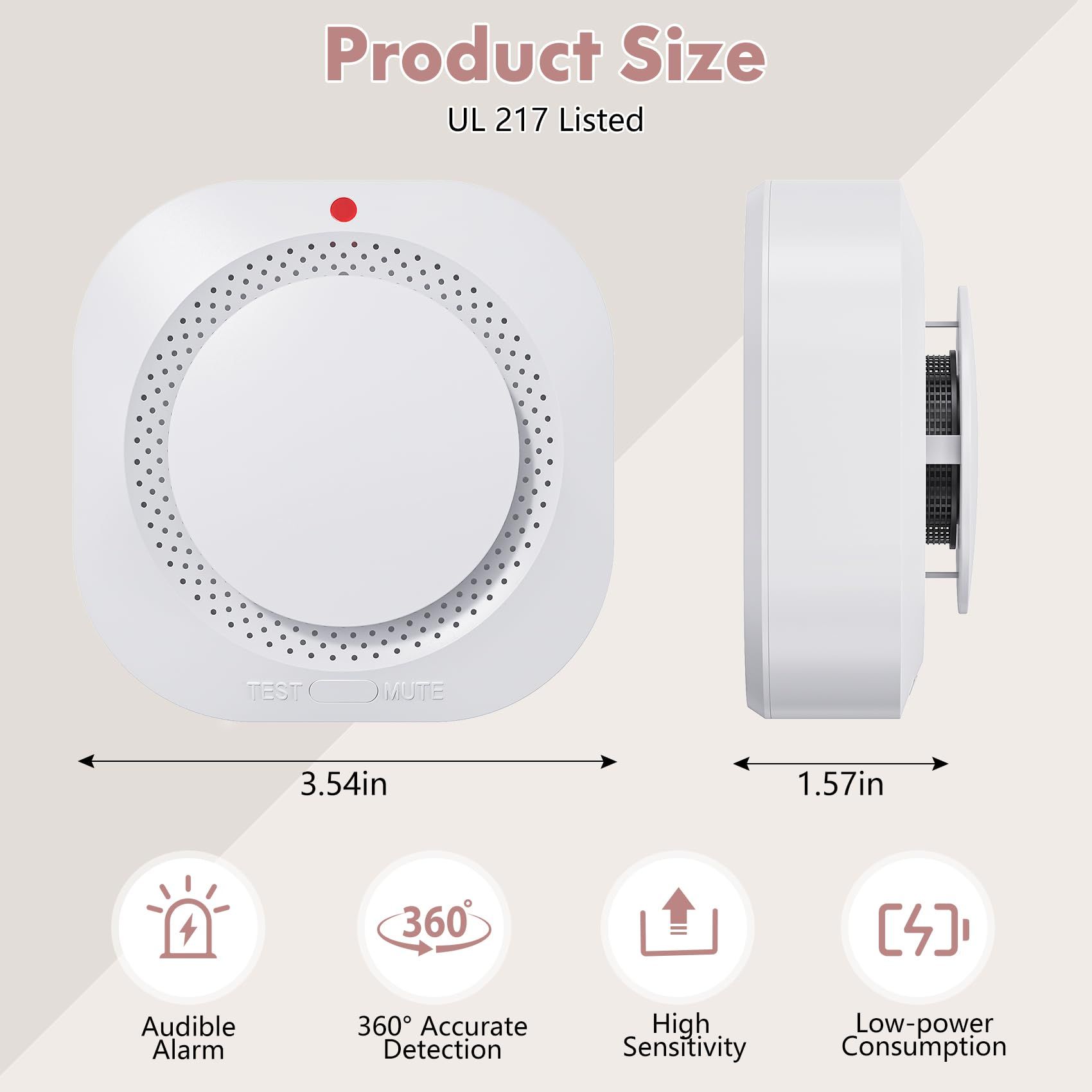 Smoke Detector,Battery Operated Smoke Alarm with Photoelectric Technology,Fire Alarms Smoke Detectors with LED Indicator and Test Button (4 Pack)