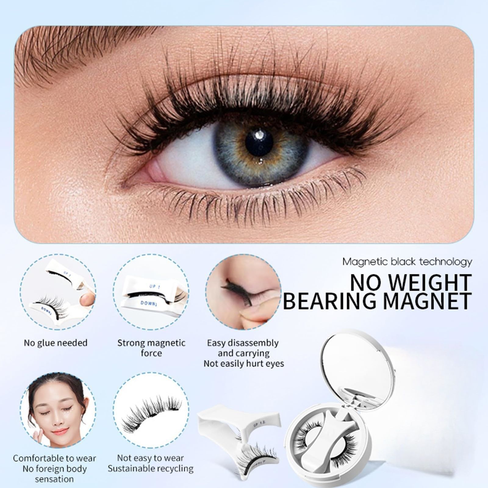 3D Natural Double-Sided Magnetic False Eyelashes Kit Reusable Portable Fake Eyelashes With Eyelash Clip-Size CT10-5