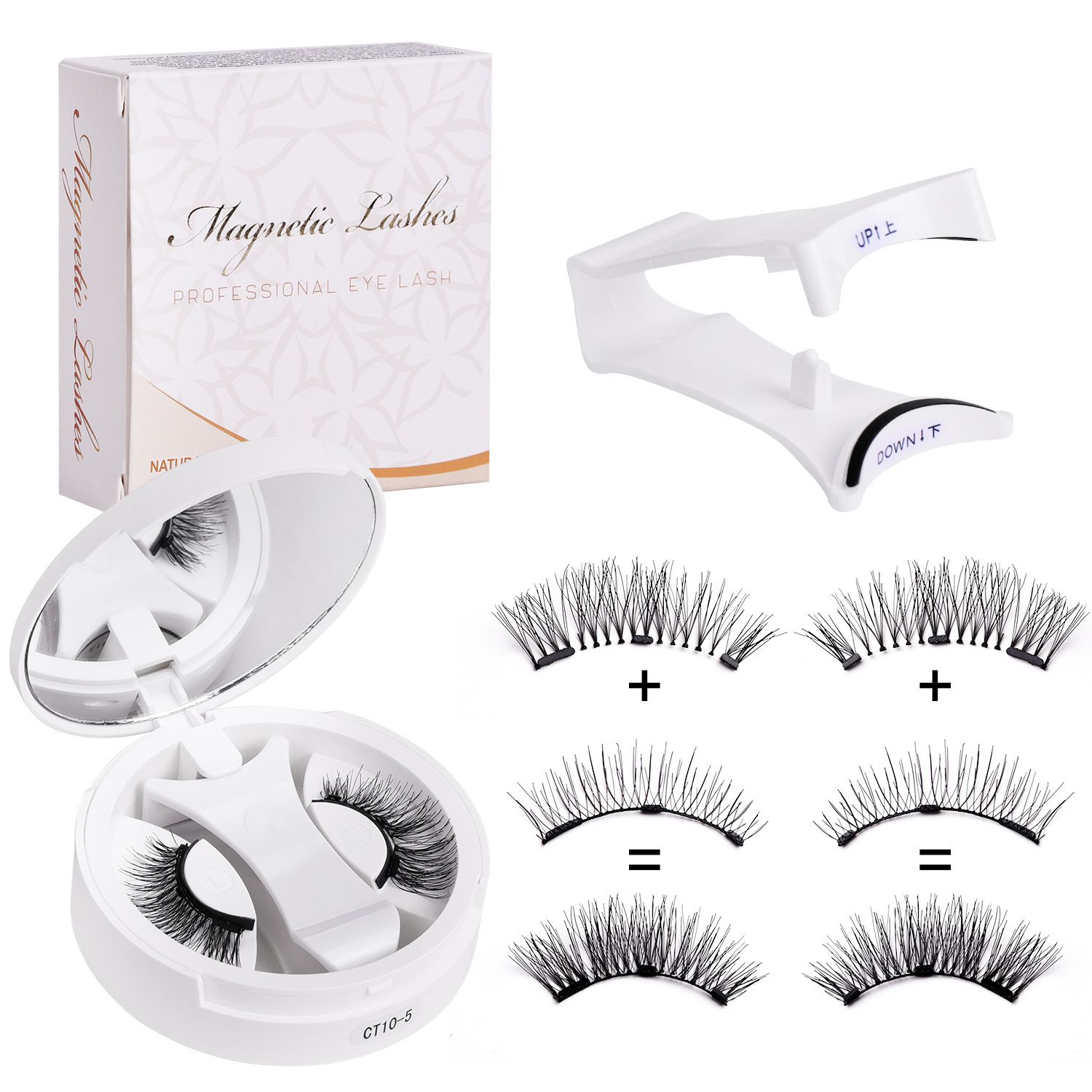 3D Natural Double-Sided Magnetic False Eyelashes Kit Reusable Portable Fake Eyelashes With Eyelash Clip-Size CT10-5