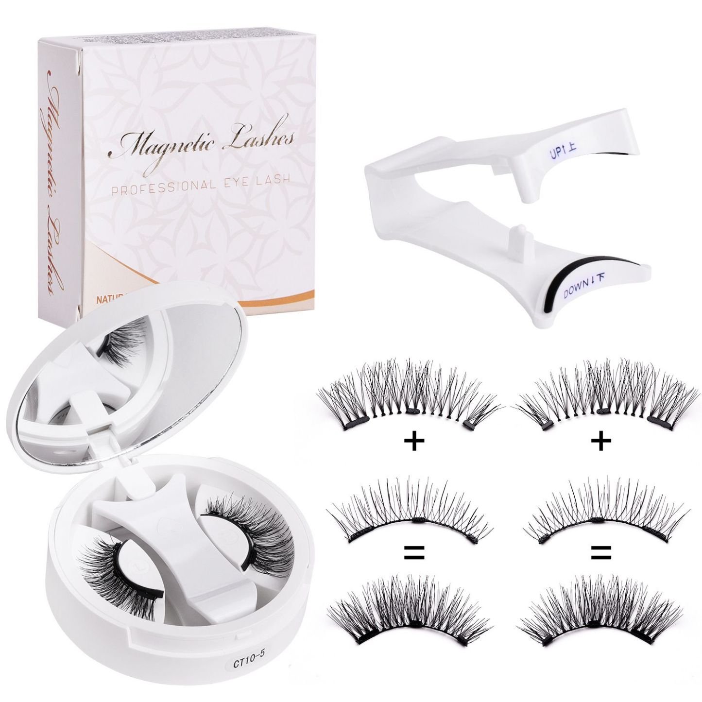 3D Natural Double-Sided Magnetic False Eyelashes Kit Reusable Portable Fake Eyelashes With Eyelash Clip-Size CT10-5
