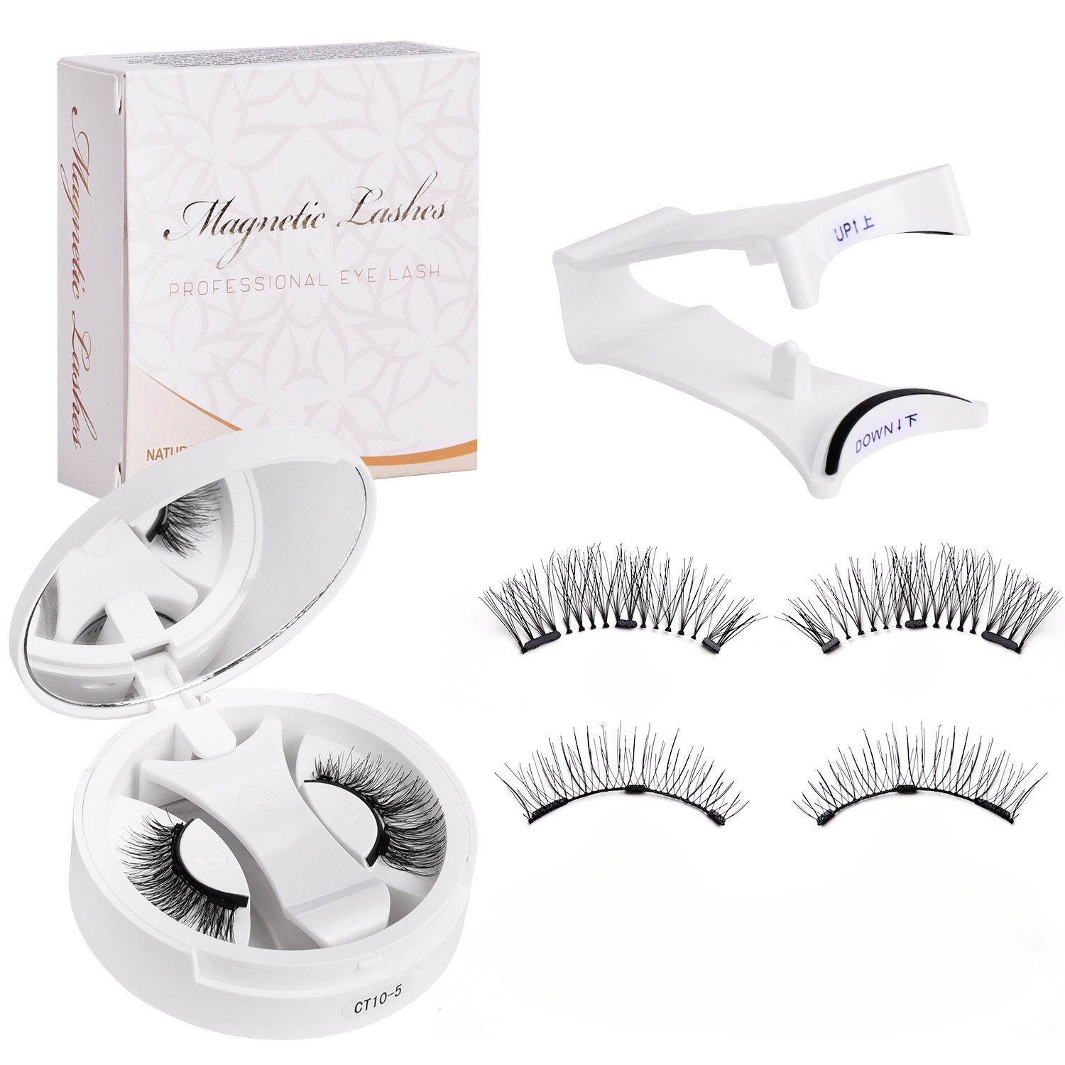 3D Natural Double-Sided Magnetic False Eyelashes Kit Reusable Portable Fake Eyelashes With Eyelash Clip-Size CT10-5