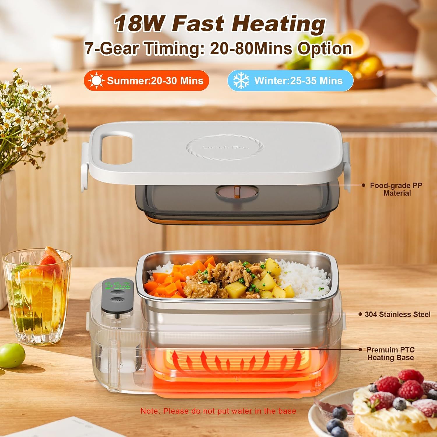 Cordless Electric Lunch Box for Adults, 14000mAh Rechargeable Auto Heated Lunch Box, 1L Protable Self-Heating Food Warmer for Car, Office, Travel