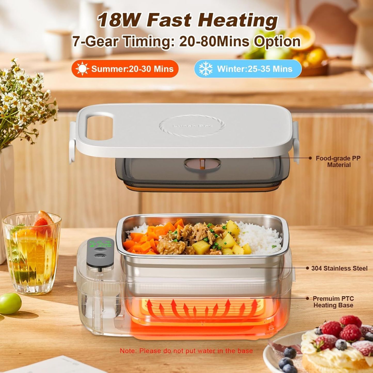 Cordless Electric Lunch Box for Adults, 14000mAh Rechargeable Auto Heated Lunch Box, 1L Protable Self-Heating Food Warmer for Car, Office, Travel