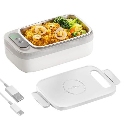 Cordless Electric Lunch Box for Adults, 14000mAh Rechargeable Auto Heated Lunch Box, 1L Protable Self-Heating Food Warmer for Car, Office, Travel