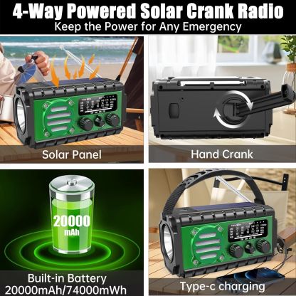 20000mah Emergency Radio,SW/NOAA/AM/FM Weather Radio,Solar Powered Hand Crank Chager with Bige Batery Powered,Portable,Cellphone Charge,SOS