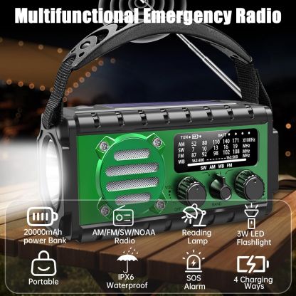 20000mah Emergency Radio,SW/NOAA/AM/FM Weather Radio,Solar Powered Hand Crank Chager with Bige Batery Powered,Portable,Cellphone Charge,SOS