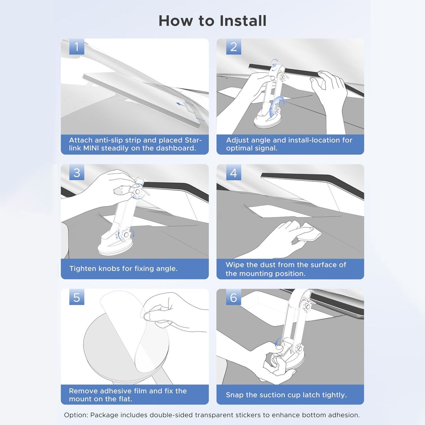 Starlink Mini Car Mount,Starlink Mini Mounting Kit,High Strength Suction Base,Angle-Adjustable,Car Suction Cup Mount Ensures Stable Setup While Driving