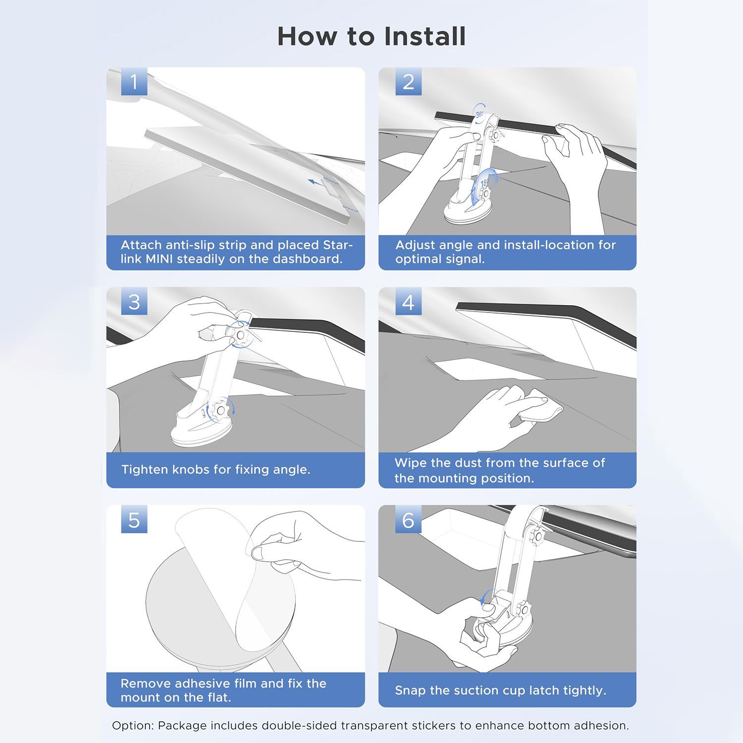 Starlink Mini Car Mount,Starlink Mini Mounting Kit,High Strength Suction Base,Angle-Adjustable,Car Suction Cup Mount Ensures Stable Setup While Driving