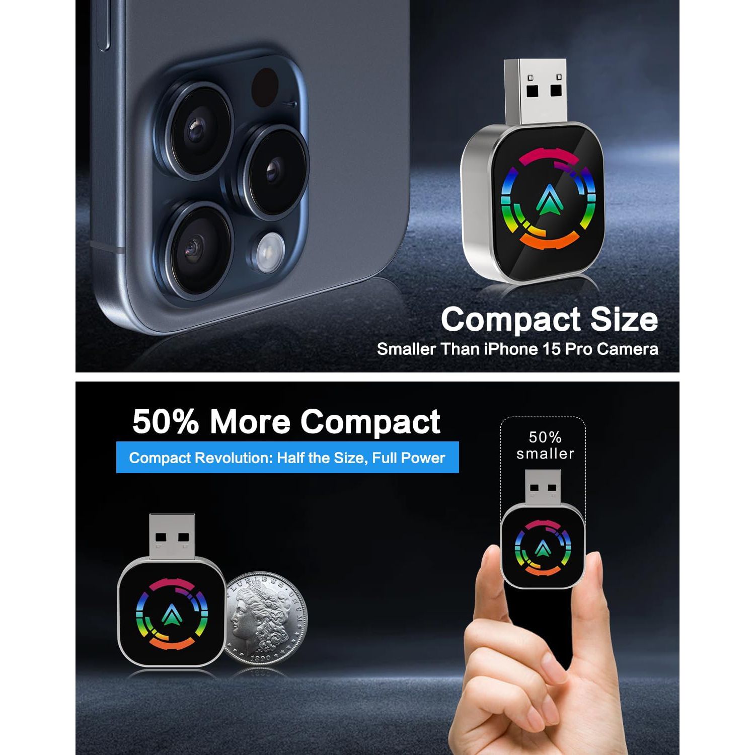 Wireless Carplay Adapter,Mini Carplay for Apple iPhone & Android Auto Wireless Adapter,for Cars with Built-in Wired Apple Carplay