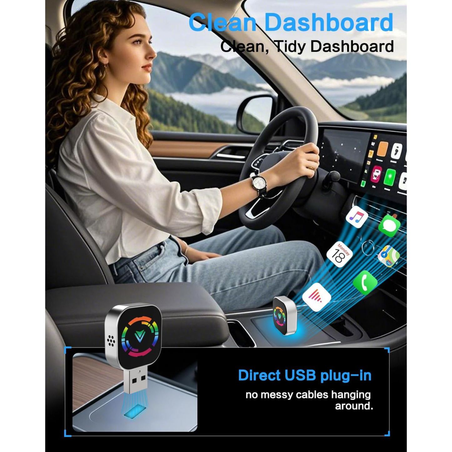 Wireless Carplay Adapter,Mini Carplay for Apple iPhone & Android Auto Wireless Adapter,for Cars with Built-in Wired Apple Carplay