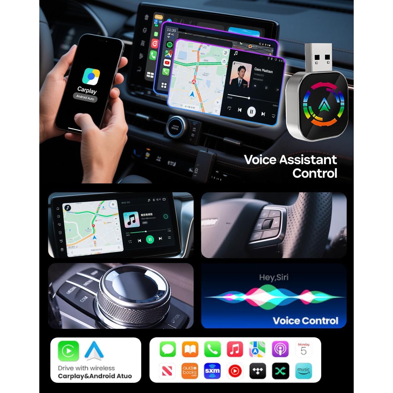 Wireless Carplay Adapter,Mini Carplay for Apple iPhone & Android Auto Wireless Adapter,for Cars with Built-in Wired Apple Carplay